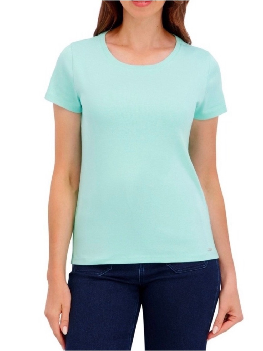 DKNY Organic Cotton Short Sleeve Crewneck Tee in Mint Green